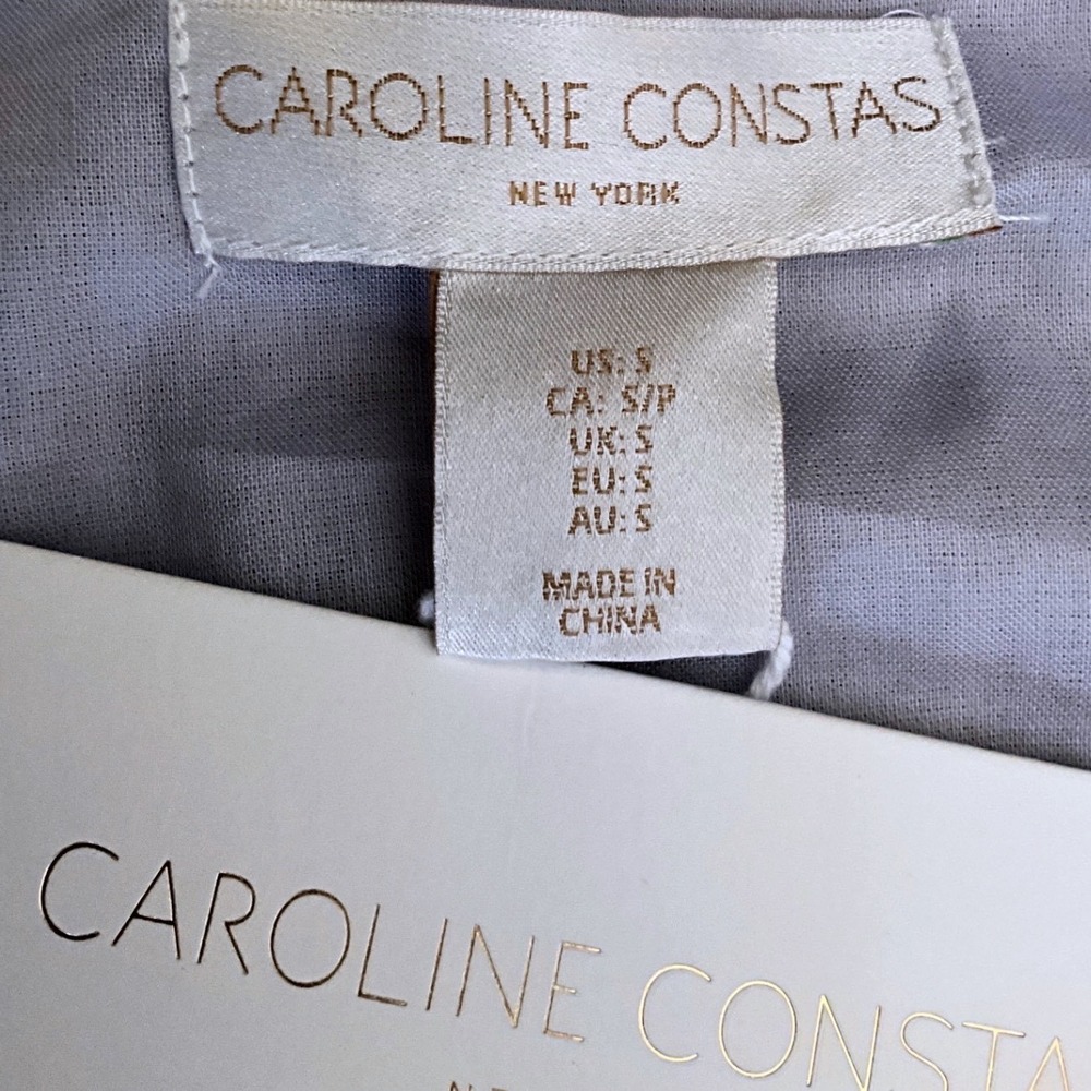 Caroline Constas Grecian Floral Linen Blend Maxi Dress Blue Boho Pokets S NWT - Picture 14 of 15